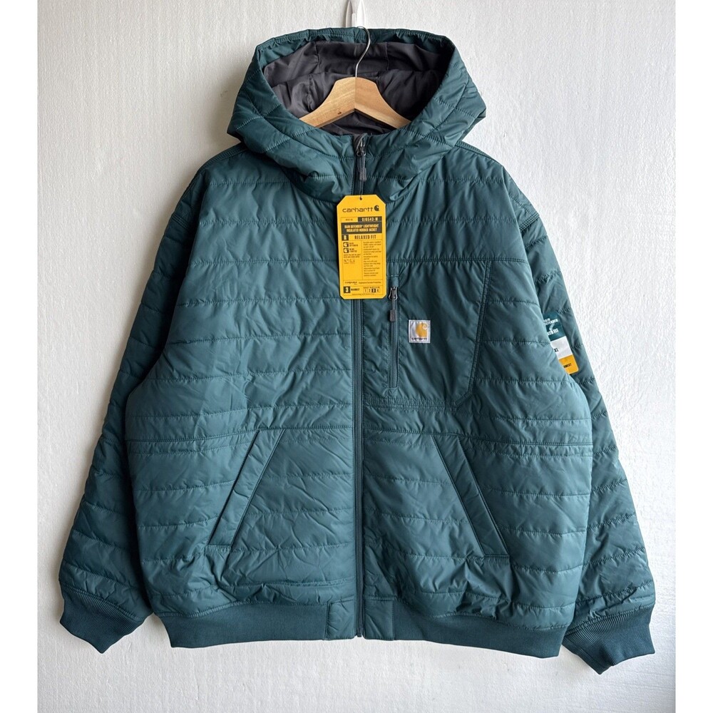 NWT Carhartt Men's 2XL Green Rain Defender Hooded Insulated Jacket OJ6543-M